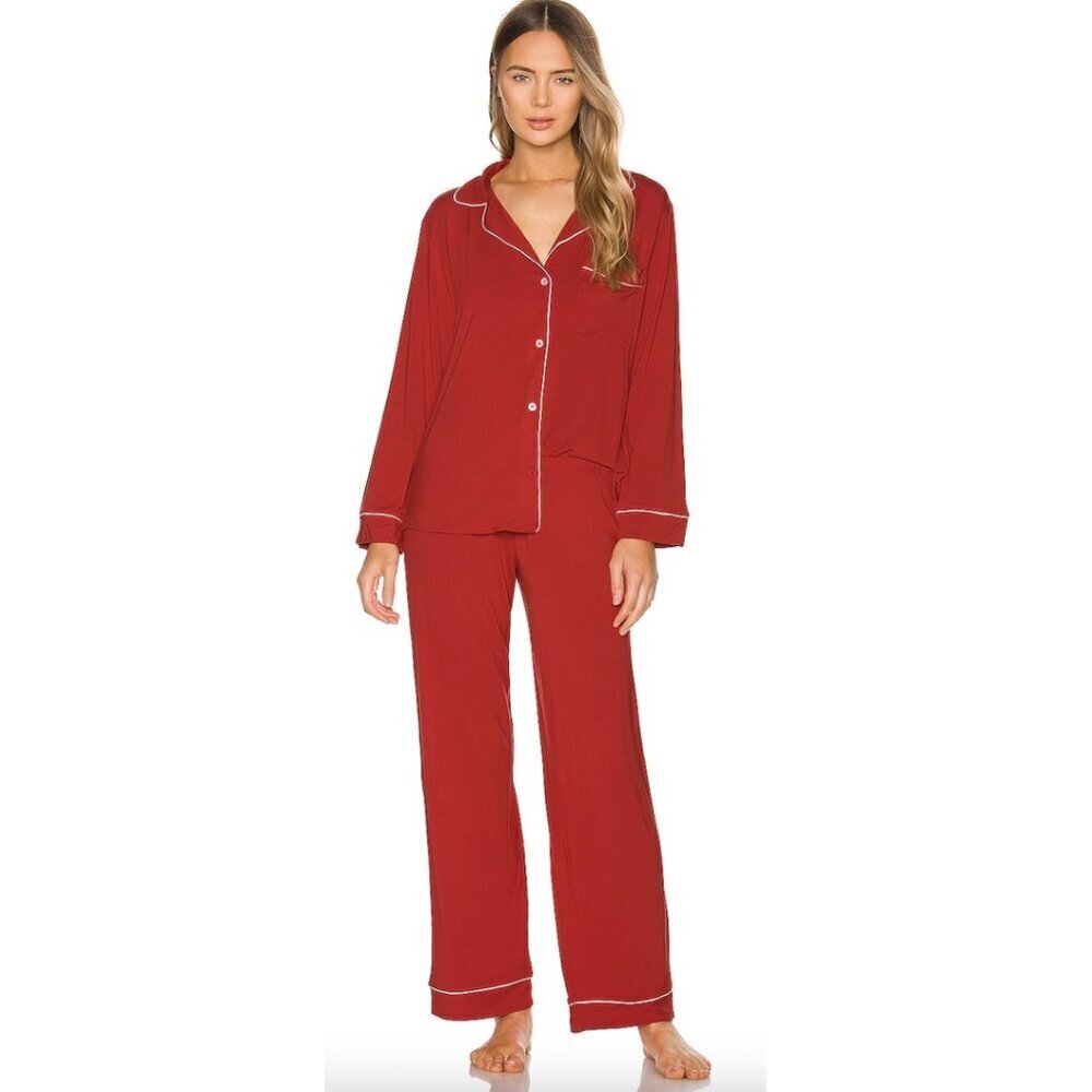 EBERJEY Gisele Long Pajamas in Holly Red/Ivory Size X-Large